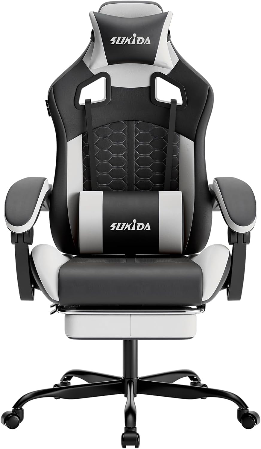 Ergonomic Gaming Chair for Adult, Comfortable Desk Chair with Massage, Comfy Headrest and Lumbar Support Pc Office Chairs with Footrest, Height Adjustable Rotating Task Chairs