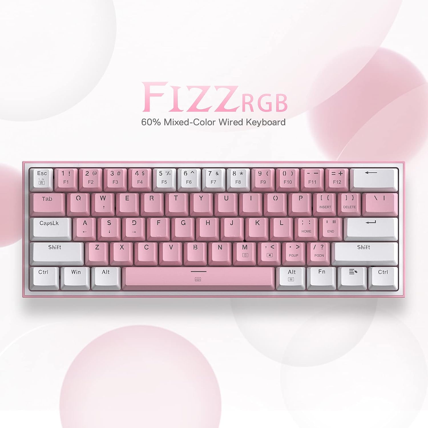 K617 60% Wired RGB Gaming Keyboard, 61 Keys Compact Mechanical Keyboard W/White & Pink Mixed-Colored Keycaps, Linear Red Switch, Pro Driver Support
