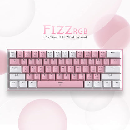 K617 60% Wired RGB Gaming Keyboard, 61 Keys Compact Mechanical Keyboard W/White & Pink Mixed-Colored Keycaps, Linear Red Switch, Pro Driver Support
