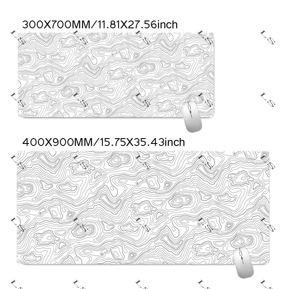 Black White Topographic Map XXL Mouse Pad Computer Keyboard Pad Mouse Mat Gamer Soft Office Carpet Table Mat Desktop Mousepad