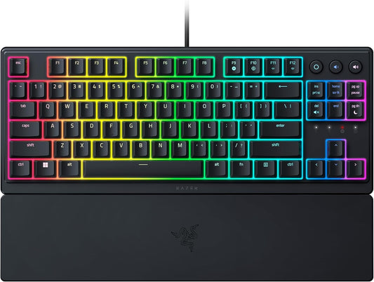 Razer Ornata V3 Tenkeyless - Compact Low Profile Gaming Keyboard (Mecha-Membrane Switches, Uv-Coated Keycaps, Backlit Dedicated Media Keys, Magnetic Soft-Touch Wrist Rest) US Layout | Black
