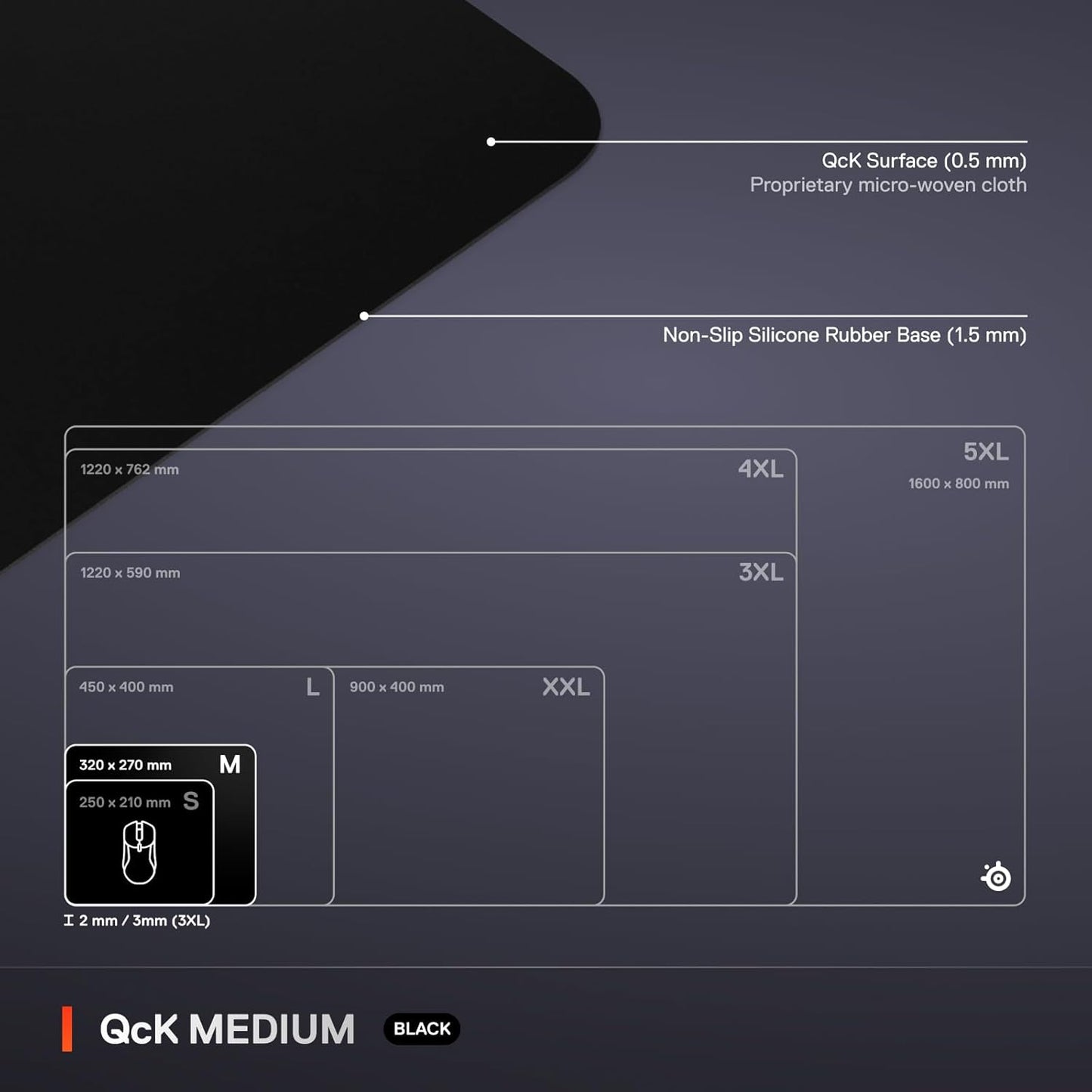 Qck Cloth Gaming Mouse Pad - Micro-Woven Surface - Optimized for Gaming Sensors - Size M (320 X 270 X 2Mm) - Black