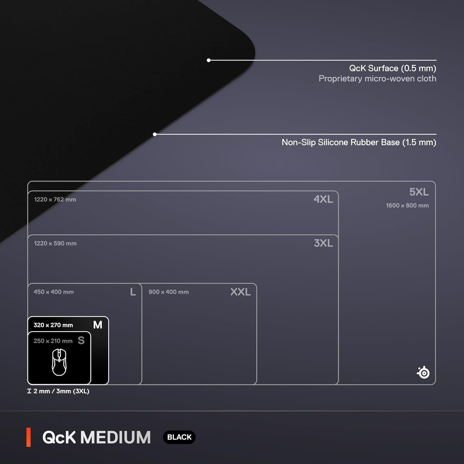 Qck Cloth Gaming Mouse Pad - Micro-Woven Surface - Optimized for Gaming Sensors - Size M (320 X 270 X 2Mm) - Black
