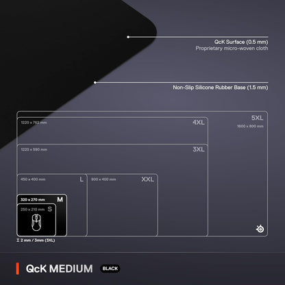 Qck Cloth Gaming Mouse Pad - Micro-Woven Surface - Optimized for Gaming Sensors - Size M (320 X 270 X 2Mm) - Black
