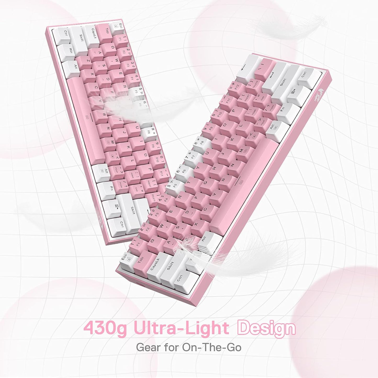 K617 60% Wired RGB Gaming Keyboard, 61 Keys Compact Mechanical Keyboard W/White & Pink Mixed-Colored Keycaps, Linear Red Switch, Pro Driver Support