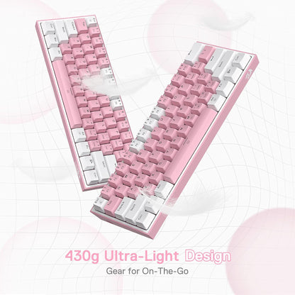 K617 60% Wired RGB Gaming Keyboard, 61 Keys Compact Mechanical Keyboard W/White & Pink Mixed-Colored Keycaps, Linear Red Switch, Pro Driver Support