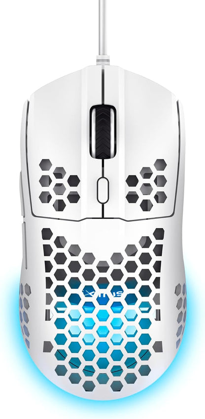 Helox USB White Gaming Mouse Superlight 65G | Adjustable DPI (200-6400), Optical Sensor, 6 Programmable Buttons, RGB LED Lighting, Gaming PC Gaming Laptop Macbook