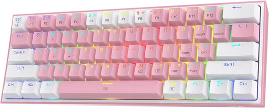 K617 60% Wired RGB Gaming Keyboard, 61 Keys Compact Mechanical Keyboard W/White & Pink Mixed-Colored Keycaps, Linear Red Switch, Pro Driver Support