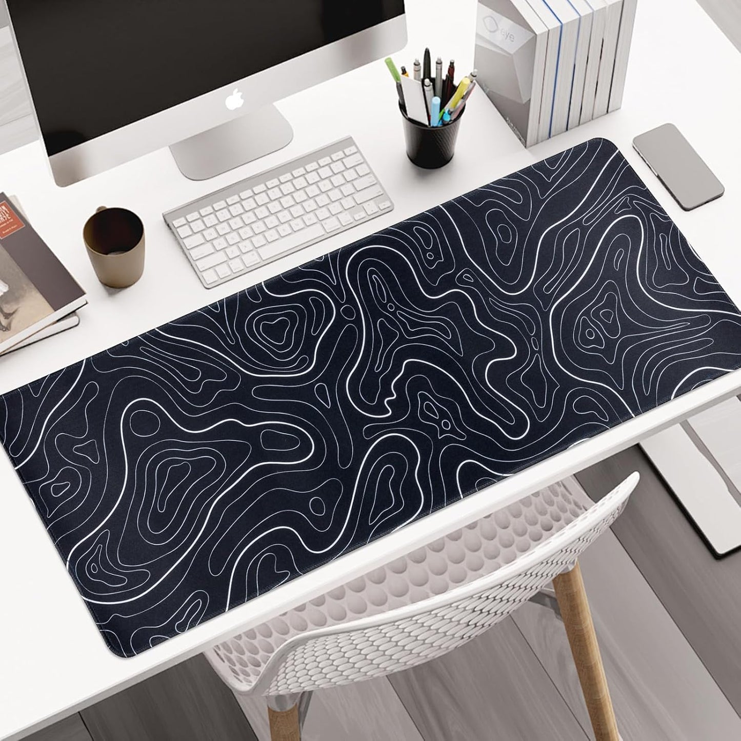 Large Gaming Mouse Pad, Topographic Mouse Mat for Gaming Mousepad Office, Long XL Mouse Pads Keyboard Pad for Computer Laptop 31.5''X11.8'' Desk Mat (Black)