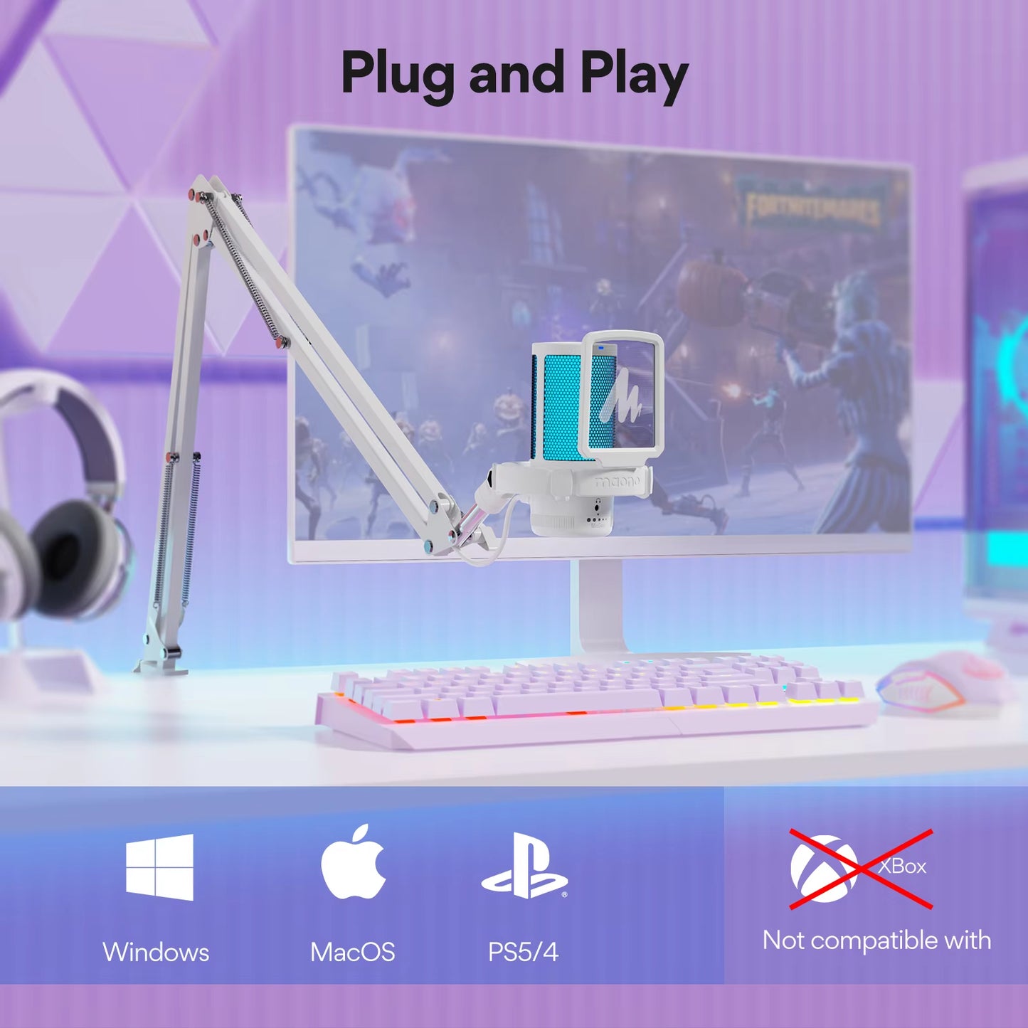 Gamerwave DGM20S USB Microphone Gaming Mic Condenser Mic RGB Mic Noise Canceling Mic with Mic Gain RGB Light One Key Mute