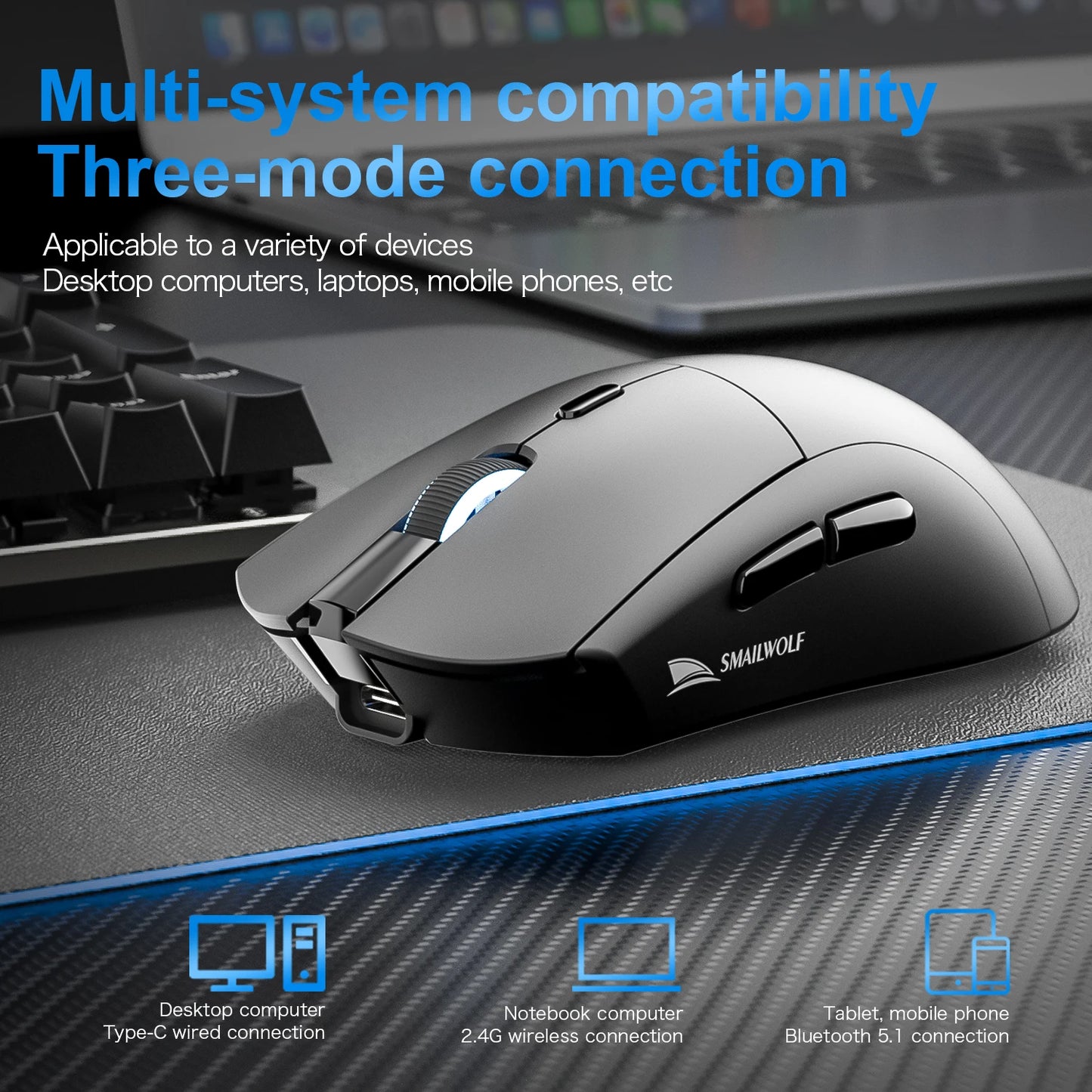 RS7 Bluetooth Wireless Gaming Mouse Three Mode PAW3311 Macro-Definition Mouse Laptop Gaming Office