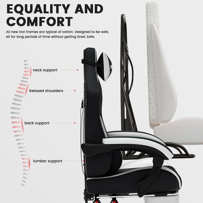 Ergonomic Gaming Chair for Adult, Comfortable Desk Chair with Massage, Comfy Headrest and Lumbar Support Pc Office Chairs with Footrest, Height Adjustable Rotating Task Chairs