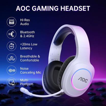Wireless Gaming Headset for PC, PS5, Bluetooth 5.4 & 2.4Ghz Low Latency Gaming Headset with Mic, Noise Canceling, 7.1 Virtual Surround, 45H Long Battery Life, USB-C Fast Charging- Black Red